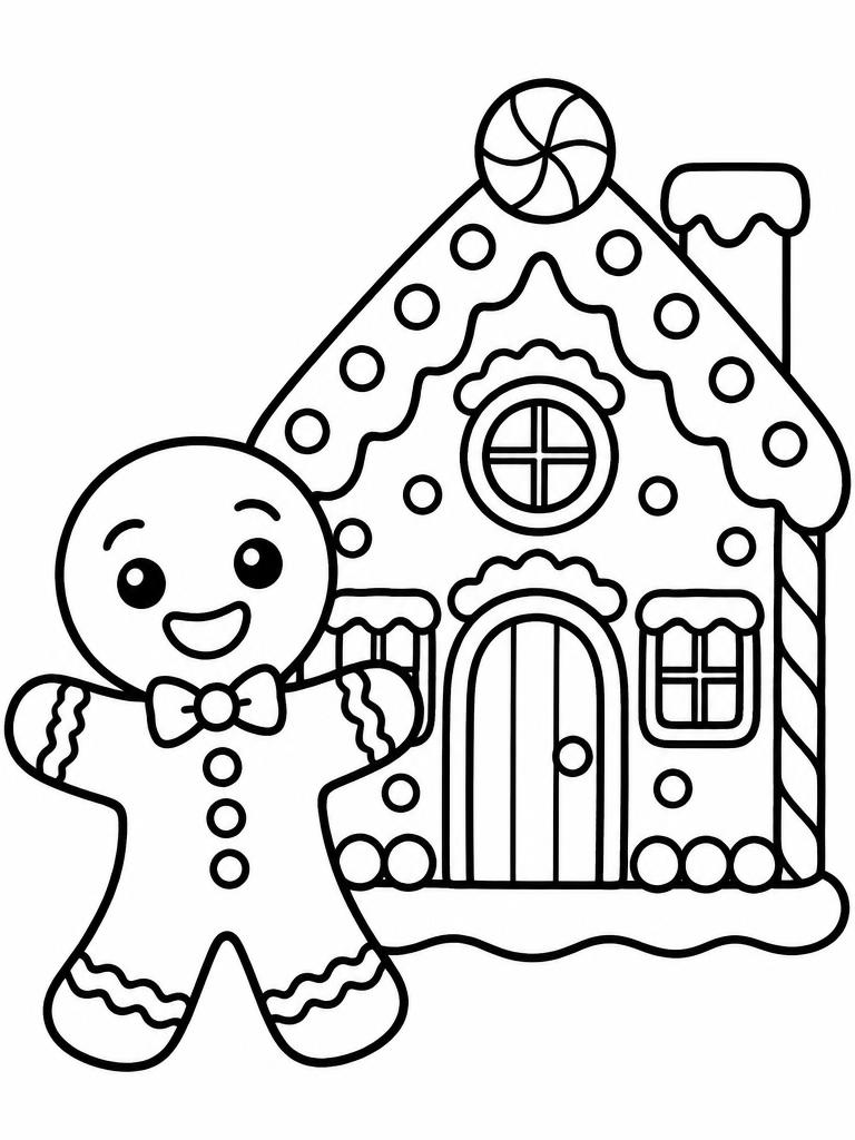 Målarbild: Pepparkaksgubbe och hus